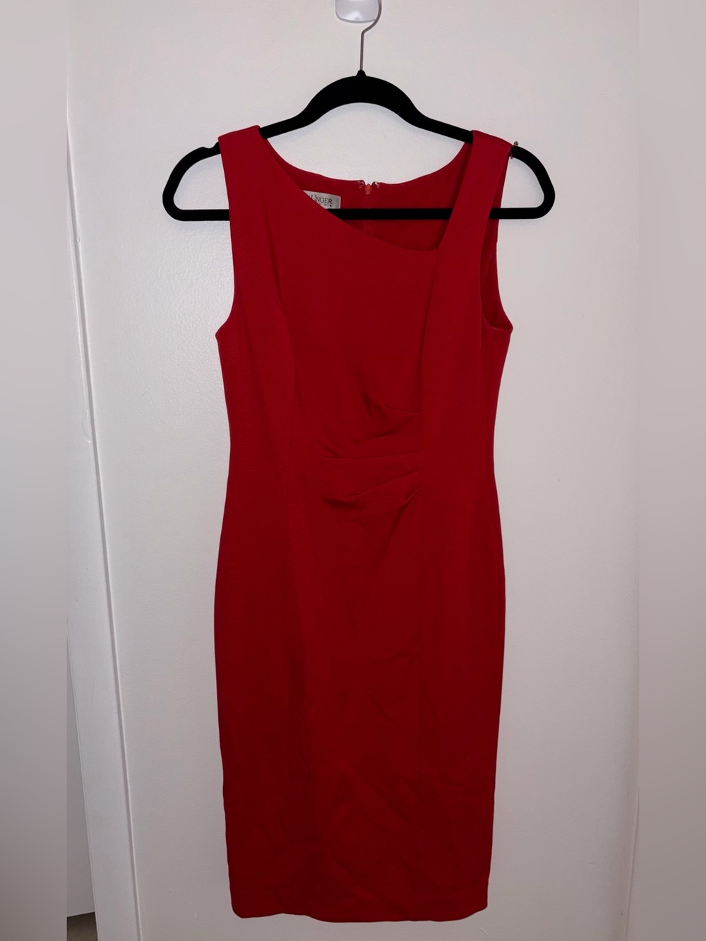 Kay Unger Red Sleeveless Sheath Midi Dress